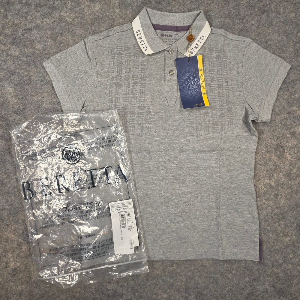 Beretta Womens Champion Polo Shirt Light Grey Melange MD80 Size Medium NEW NWT